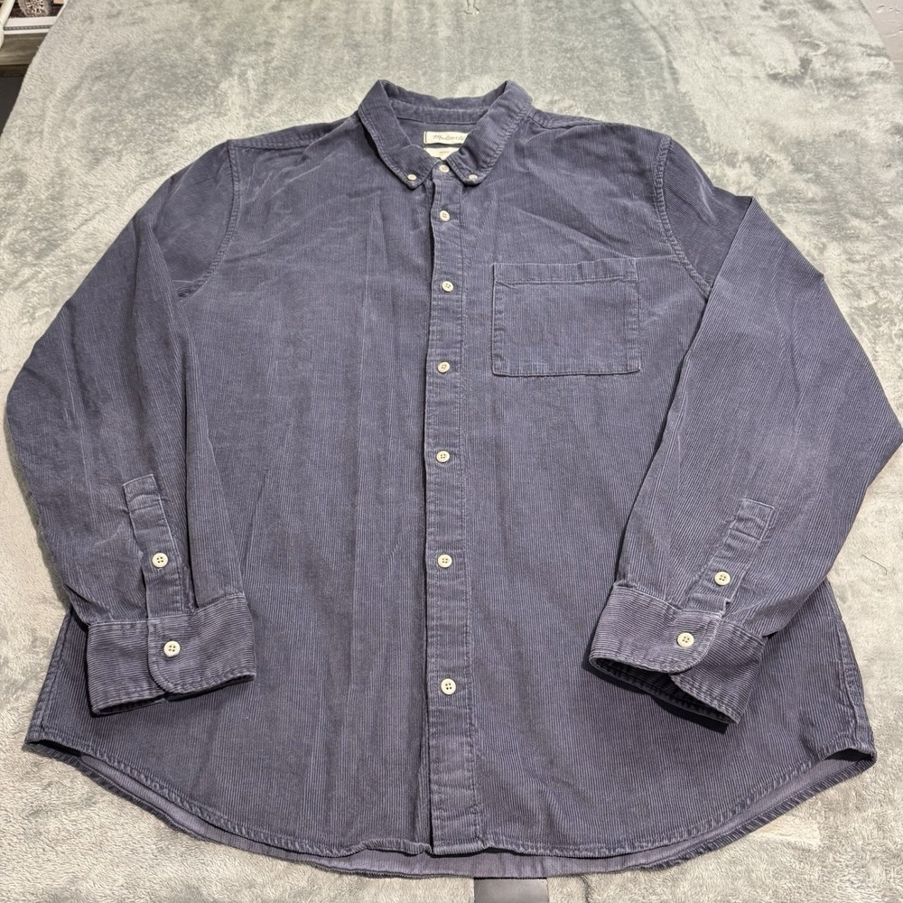 Madewell Shirt Mens XL Blue Corduroy Perfect Fit Cord Button Up Long Sleeve